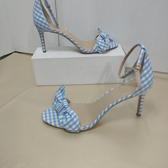 Ann Taylor Woman's SZ 11M Blue White Kingsley Gingham Bow Sandals. - Picture 3 of 11